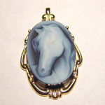 Banded agate horse head cameo pendant.