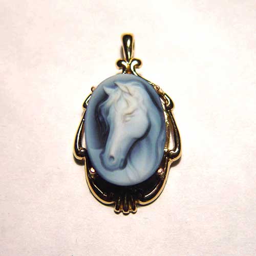 Banded agate horse head cameo pendant.