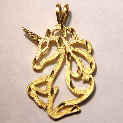 Open diamond cut unicorn head pendant.