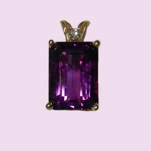 14 kt.y.g. emerald cut amethyst and diamond pendant