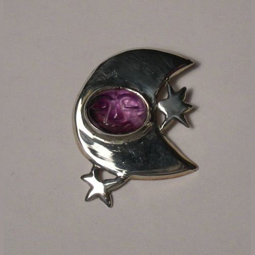 Sterling Silver Amethyst moon and stars pendant