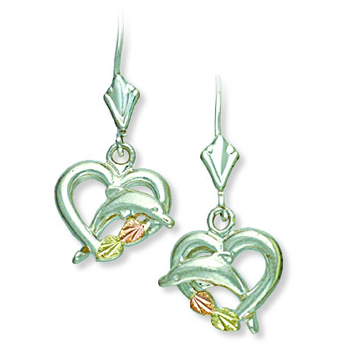 Landstrom's Black Hills Gold Sterling Silver dolphin in heart post earrings