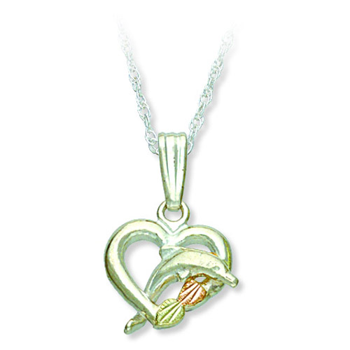 Landstrom's Black Hills Gold Sterling Silver dolphin heart necklace