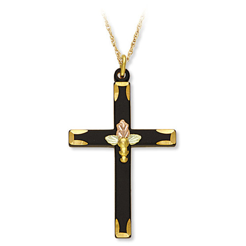 Landstrom's Black Hills Gold black enamel cross necklace