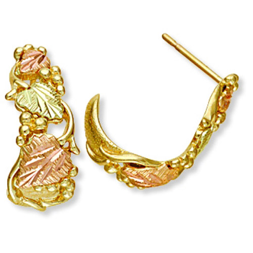 Landstrom's Black Hills Gold grape and leaf angled half-hoop earrings