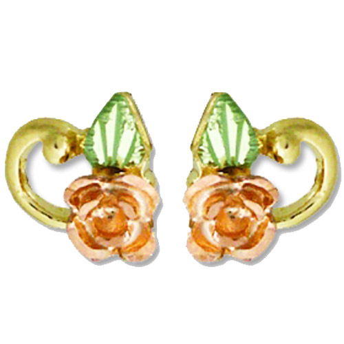 Landstrom's Black Hills Gold rose and leaf post earrings