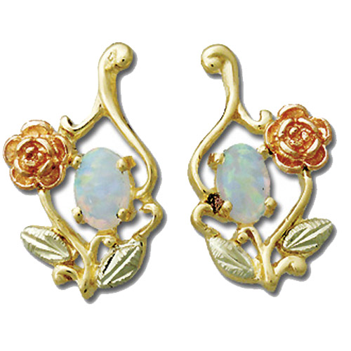 Landstrom's Black Hills Gold Opal and rose and leaf earrings