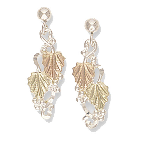 Landstrom's Black Hills Gold Sterling Silver grape and leaf dangle earrings
