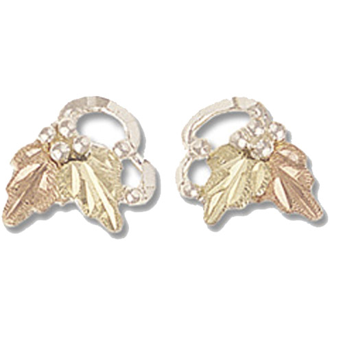Landstrom's Black Hills Gold Sterling Silver grape and leaf post earrings