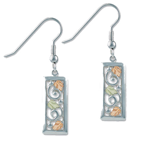 Landstrom's Black Hills Gold Sterling Silver rectangular dangle earrings