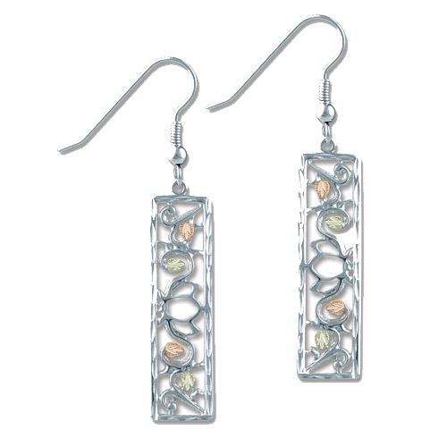 Landstrom's Black Hills Gold Sterling Silver long rectangular earrings