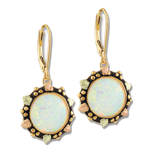 Landstrom's Black Hills Gold circular Opal dangle earrings
