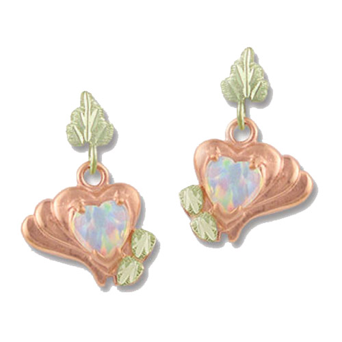 Landstrom's Black Hills Gold Rose gold heart shaped Opal earrings