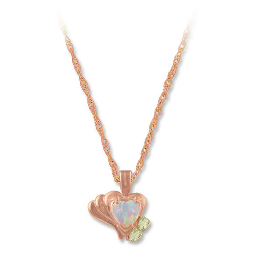 Landstrom's Black Hills Gold Rose Gold heart shaped Opal necklace
