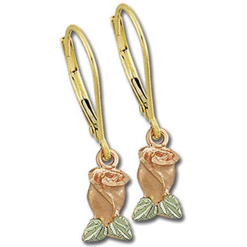 Landstrom's Black Hills Gold rose bud dangle earrings