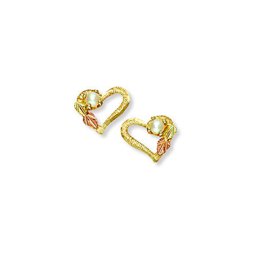 Landstrom's Black Hills Gold pearl and heart earrings