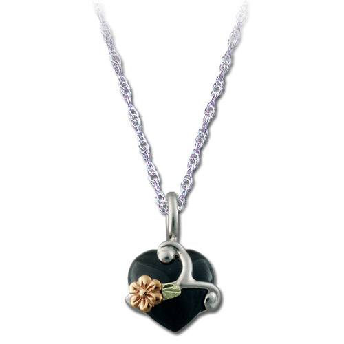 Landstrom's Black Hills Gold Sterling Silver Black Onyx heart necklace