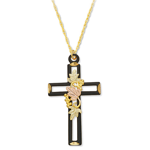 Landstrom's Black Hills Gold black enamel cross necklace