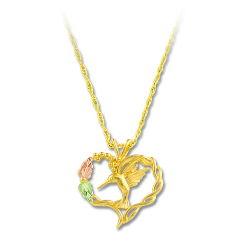 Landstrom's Black Hills Gold hummingbird and heart necklace