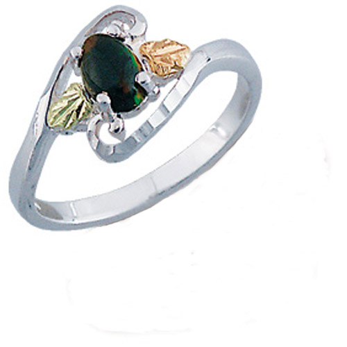 Landstrom's Black Hills Gold Sterling Silver Black Onyx and leaf ring