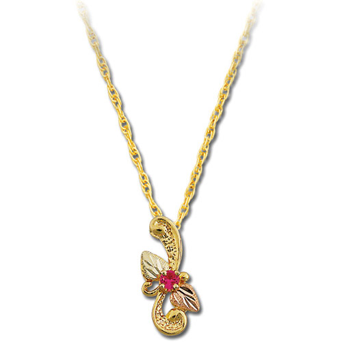 Landstrom's Black Hills Gold synthetic ruby and leaf necklace