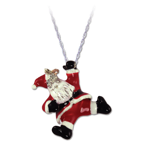 Landstrom's Black Hills Gold Enamel Santa Claus necklace