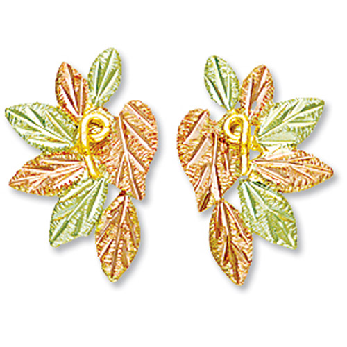 Landstrom's Black Hills Gold rose and green gold leaf earrings