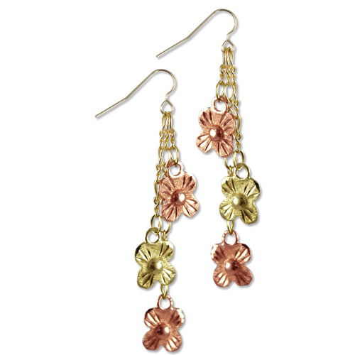 Landstrom's Black Hills Gold flower dangle earrings