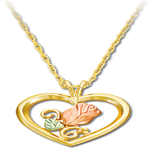 Landstroms Black Hills Gold rose blossom in heart necklace