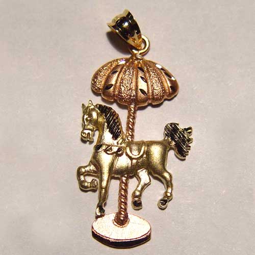 yellow and rose gold carousel horse pendant