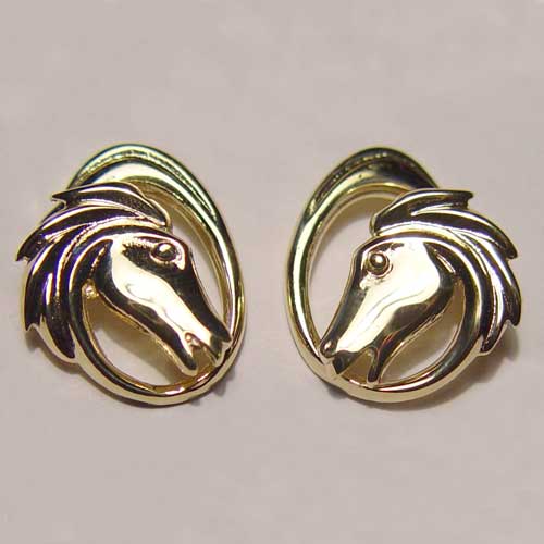 14 kt. y.g. open modern horsehead pierced earrings