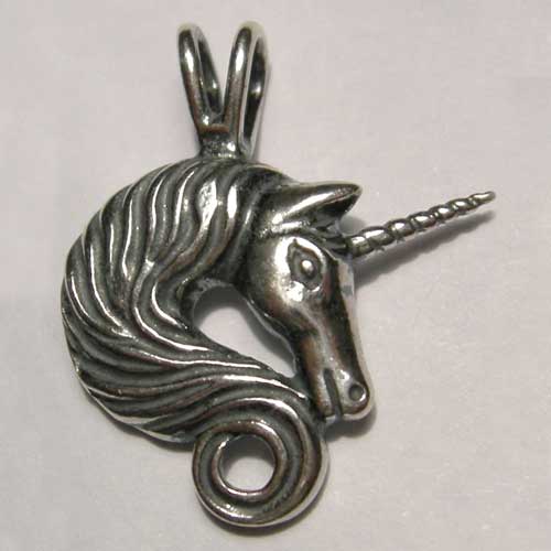 Sterling Silver unicorn with curly flowing mane pendant