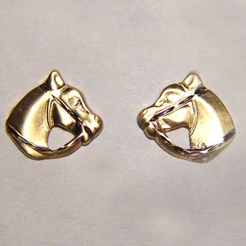 14 kt.y.g.diamond cut horsehead in bridle post earrings