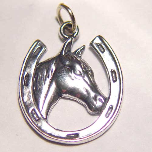 Sterling Silver horse head in horseshoe charm/pendant