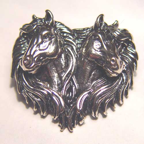 Sterling SIlver double horse head brooch