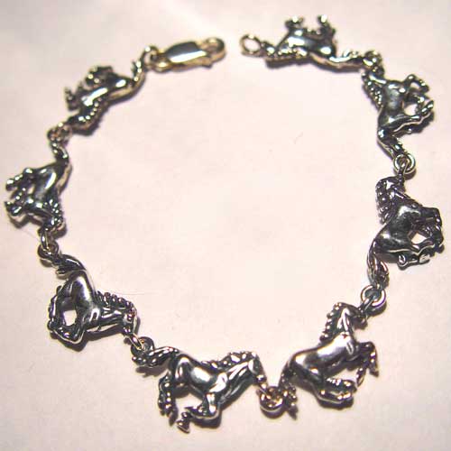 Sterling Silver galloping horses link bracelet