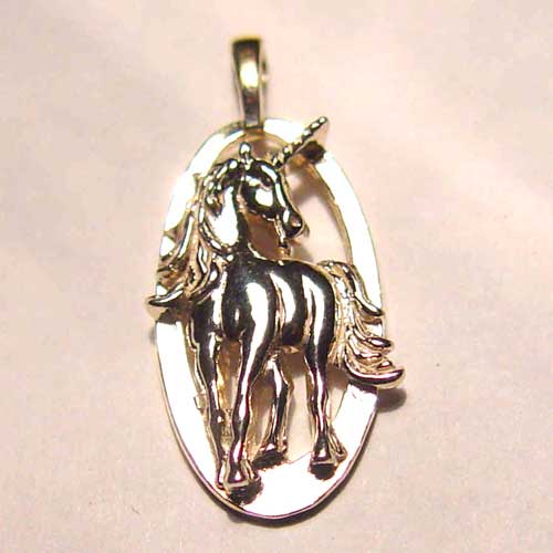 Sterling Silver unicorn in oval charm/pendant