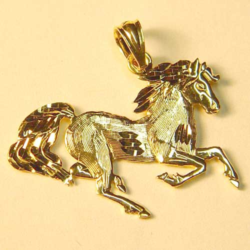 gold diamond cut galloping horse pendant
