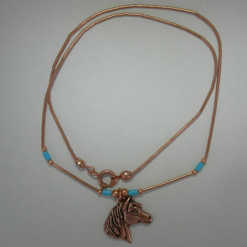 Copper liquid horse head necklace