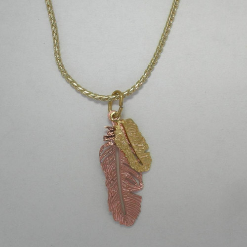 Copper double feather necklace