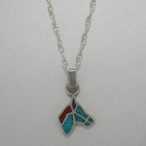 Sterling Silver Turquoise and Coral Horse Head necklace