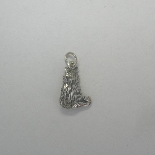 backside of Sterling Silver 3-D seated cat pendant
