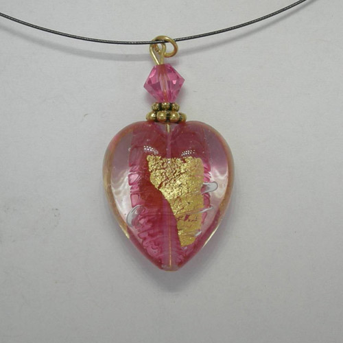 back silde of Pink Rubino heart on nylon chain necklace