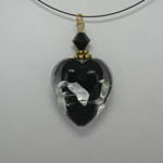 Venetian Glass back side of clear and black and silver heart on nylon cord 