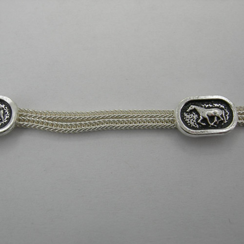 close up of horse designs on Sterling Silver two strand necklace