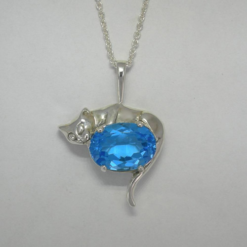 Sterling Silver Blue Topaz cat necklace