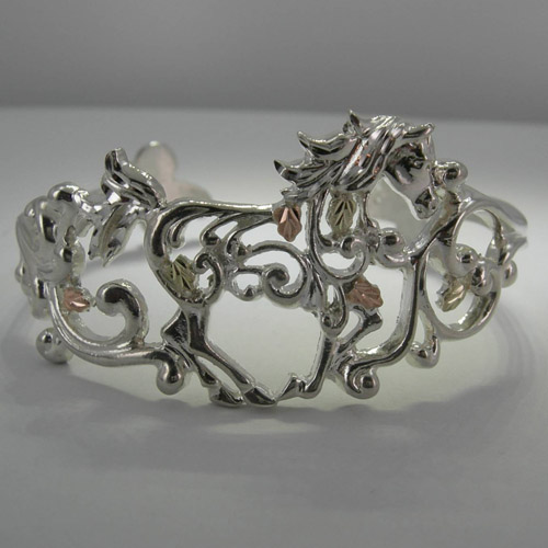 Landstroms Black Hills Gold Sterling Silver filigree galloping horse bracel