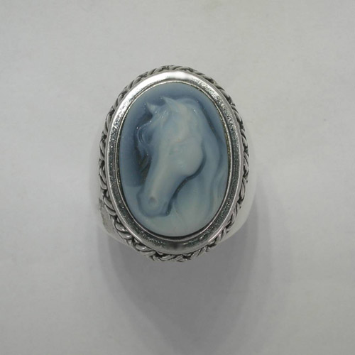 Sterling Silver Agate cameo basket weave ring