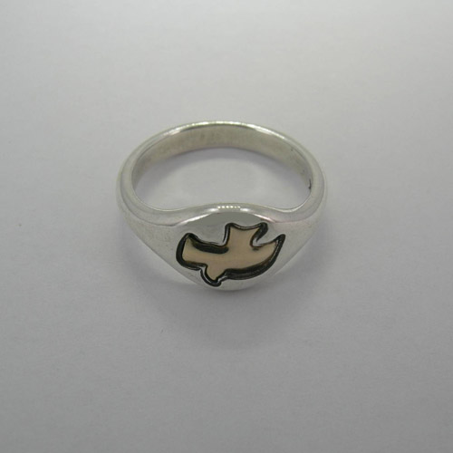 Top view of Sterling Silver and Gold Dove ring