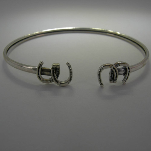 Sterling Silver small double horseshoes bangle bracelet